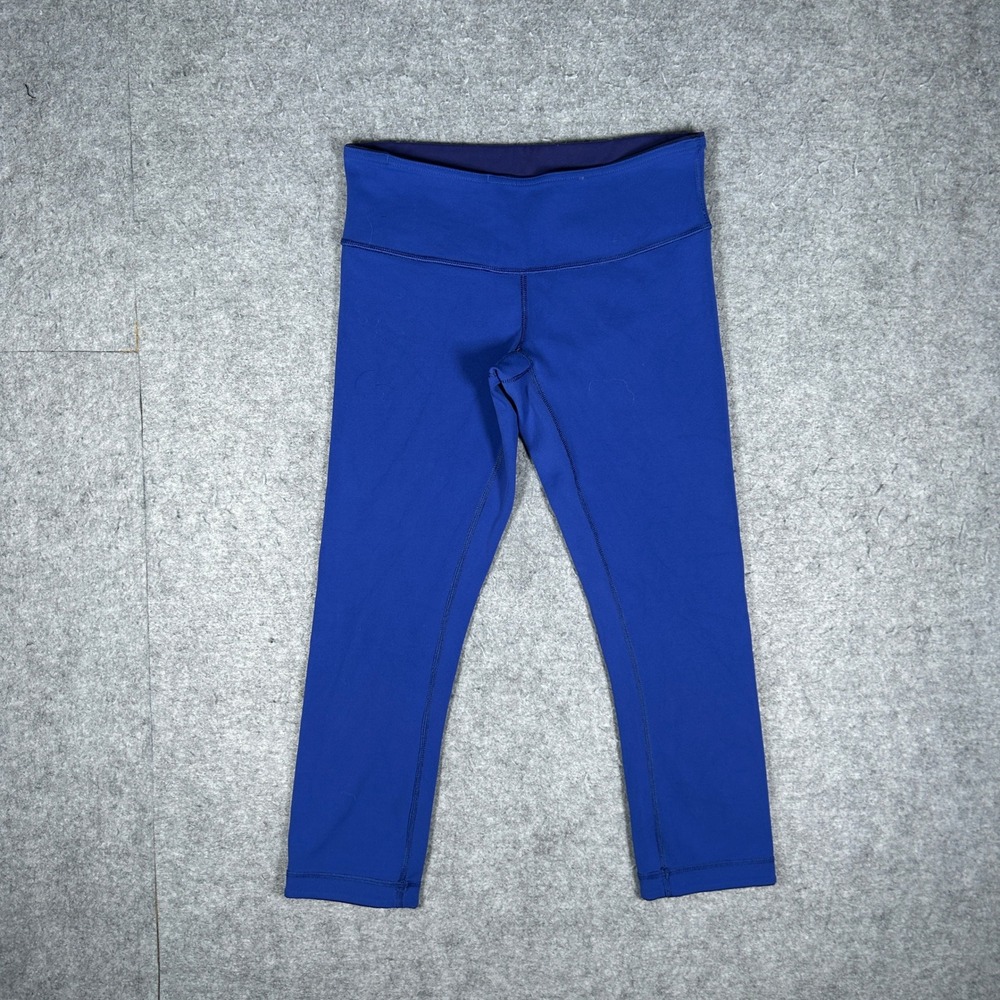 Lululemon Leggings Women 6 Blue Wunder Under Crop Reversible Yoga Workout Gym